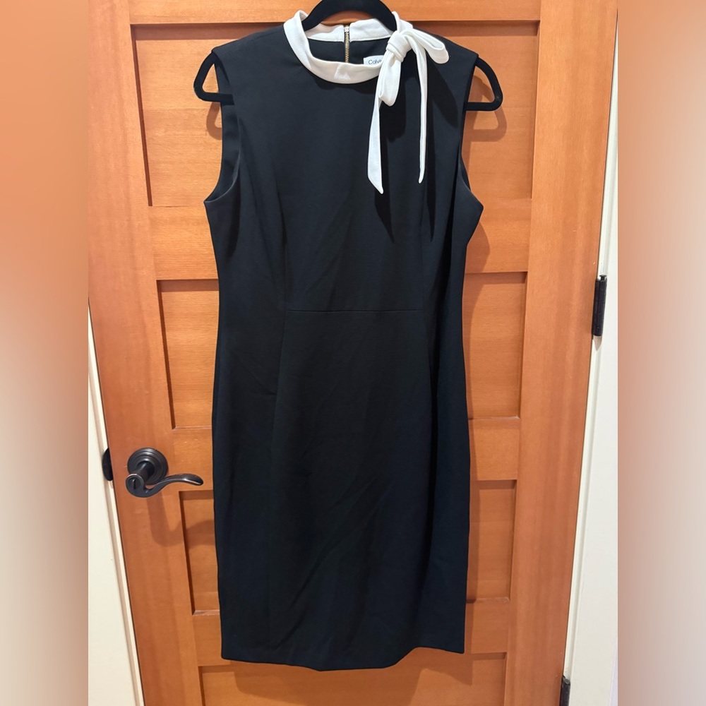 Calvin Klein Black & White Bow-Neck Sheath Dress